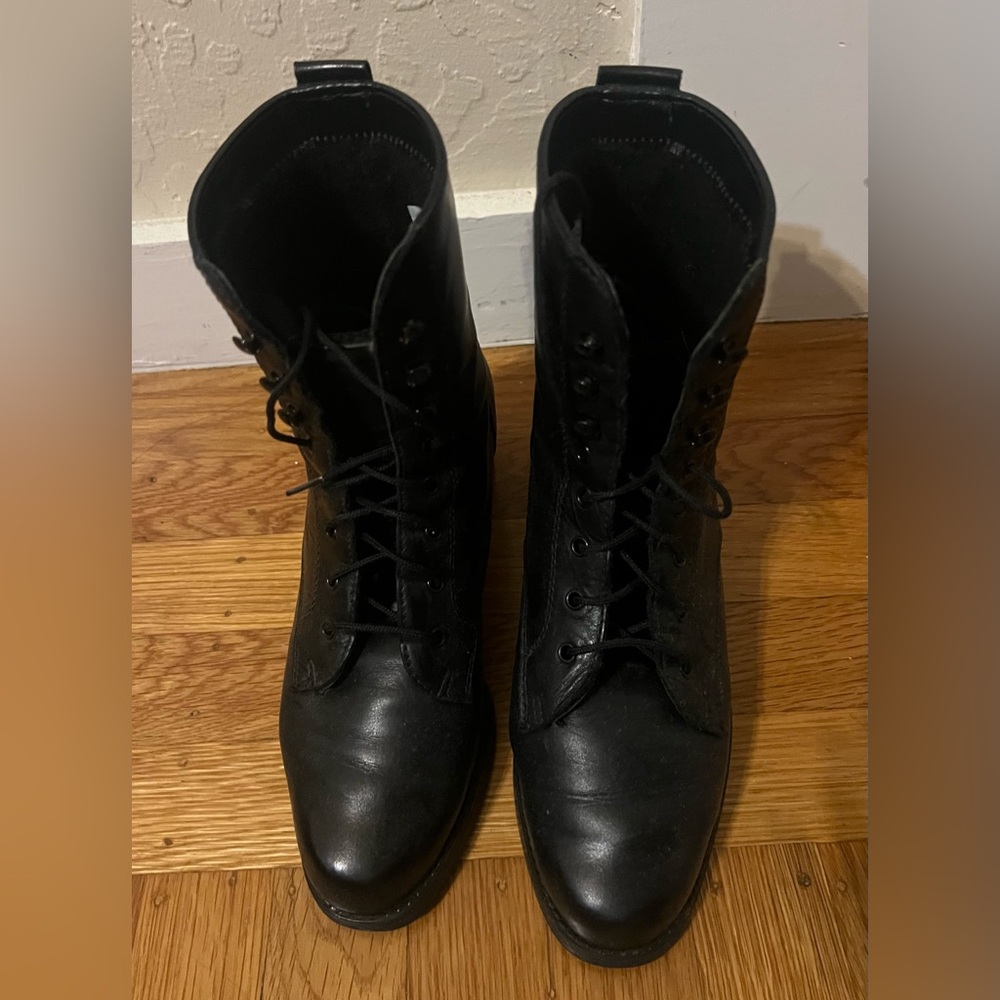 Vintage black leather lace-up boots